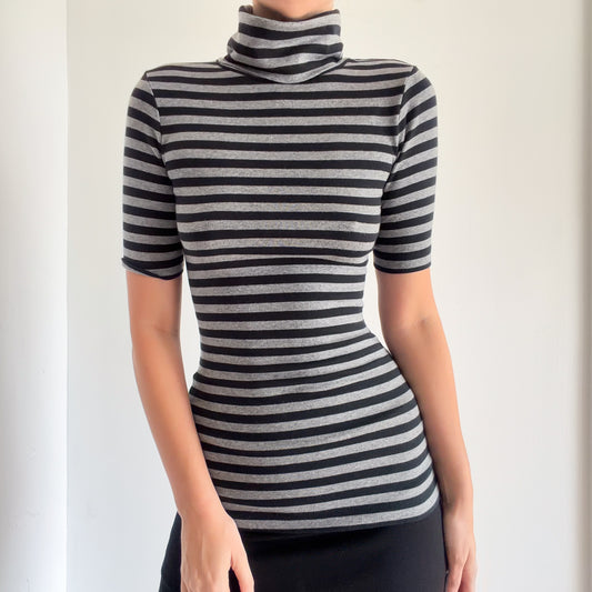 Y2K Black & Grey Striped Turtleneck Top / SZ S