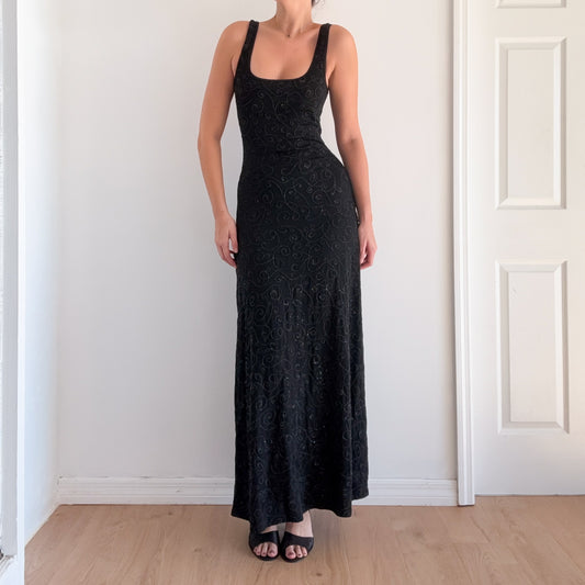 90's Cache Black Beaded Gown / SZ M