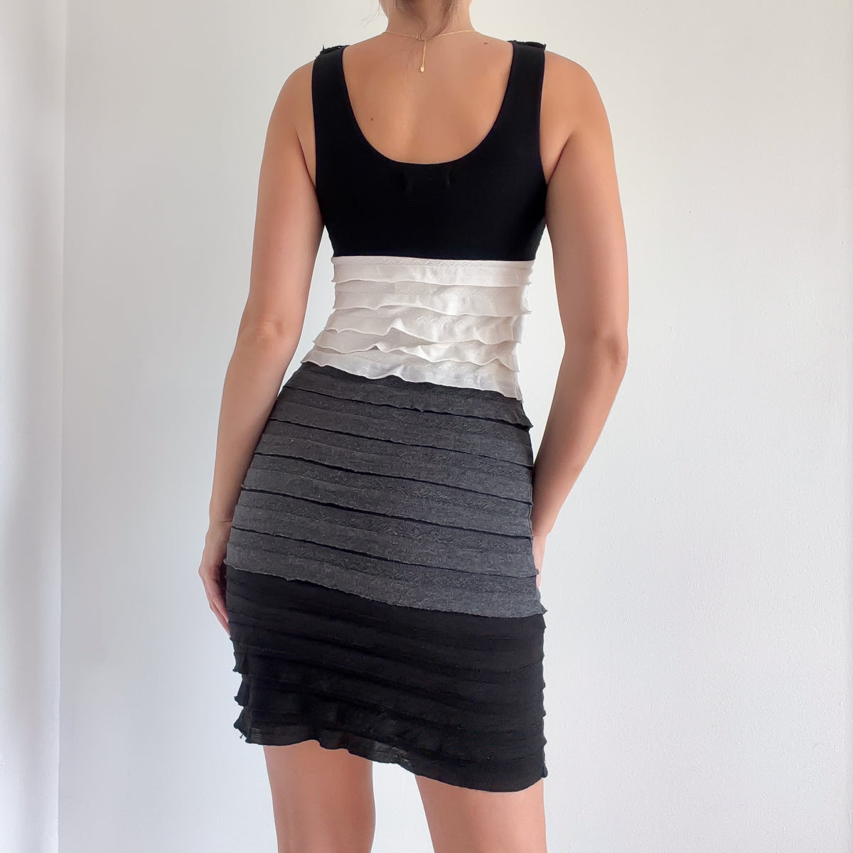 Y2K Black & White Crochet Tiered Dress / SZ S