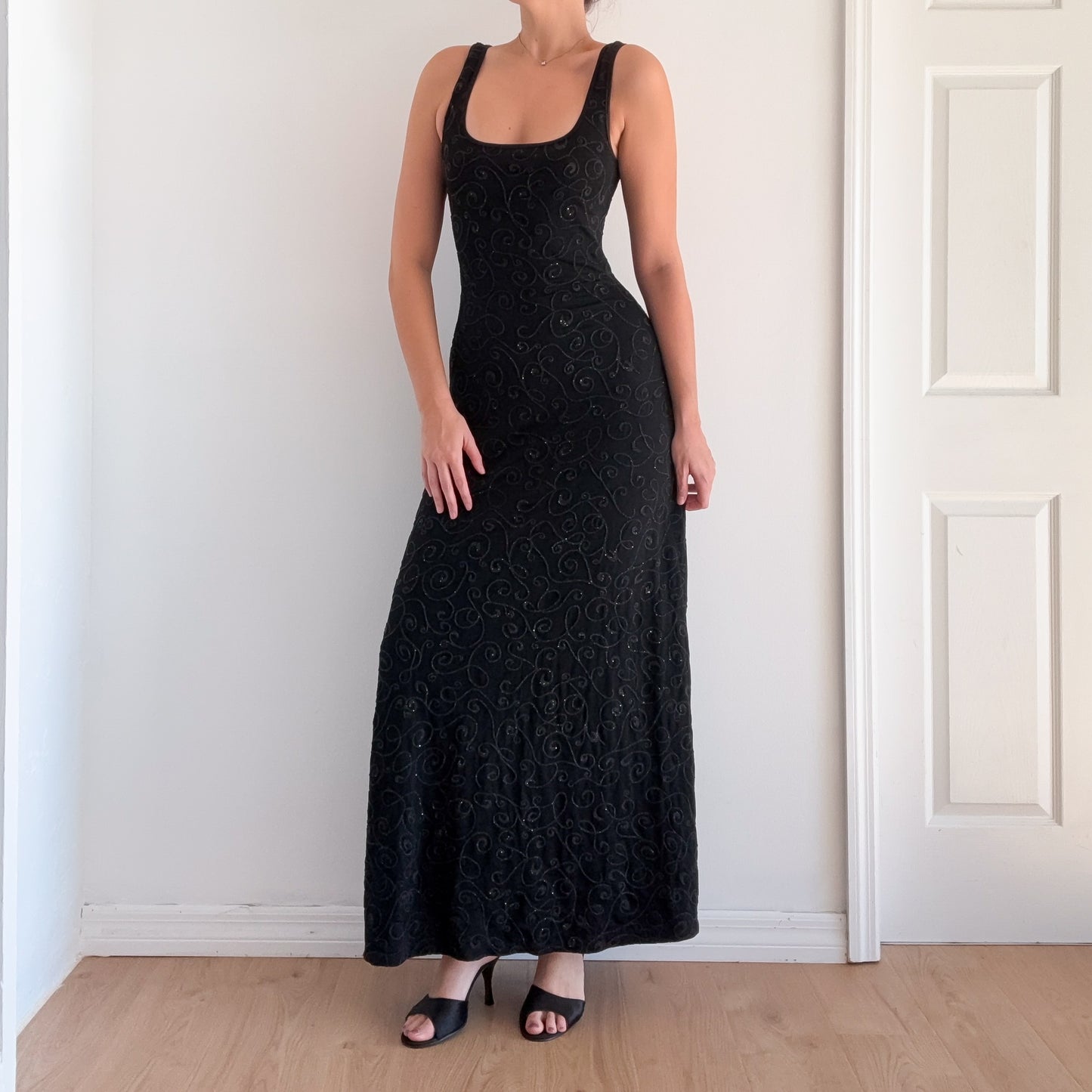 90's Cache Black Beaded Gown / SZ M