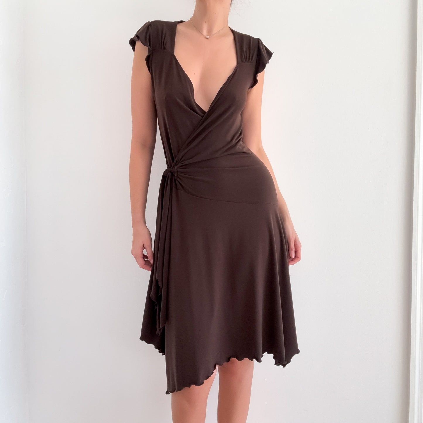 Y2K Brown Wrap Style Midi Dress / SZ M/L