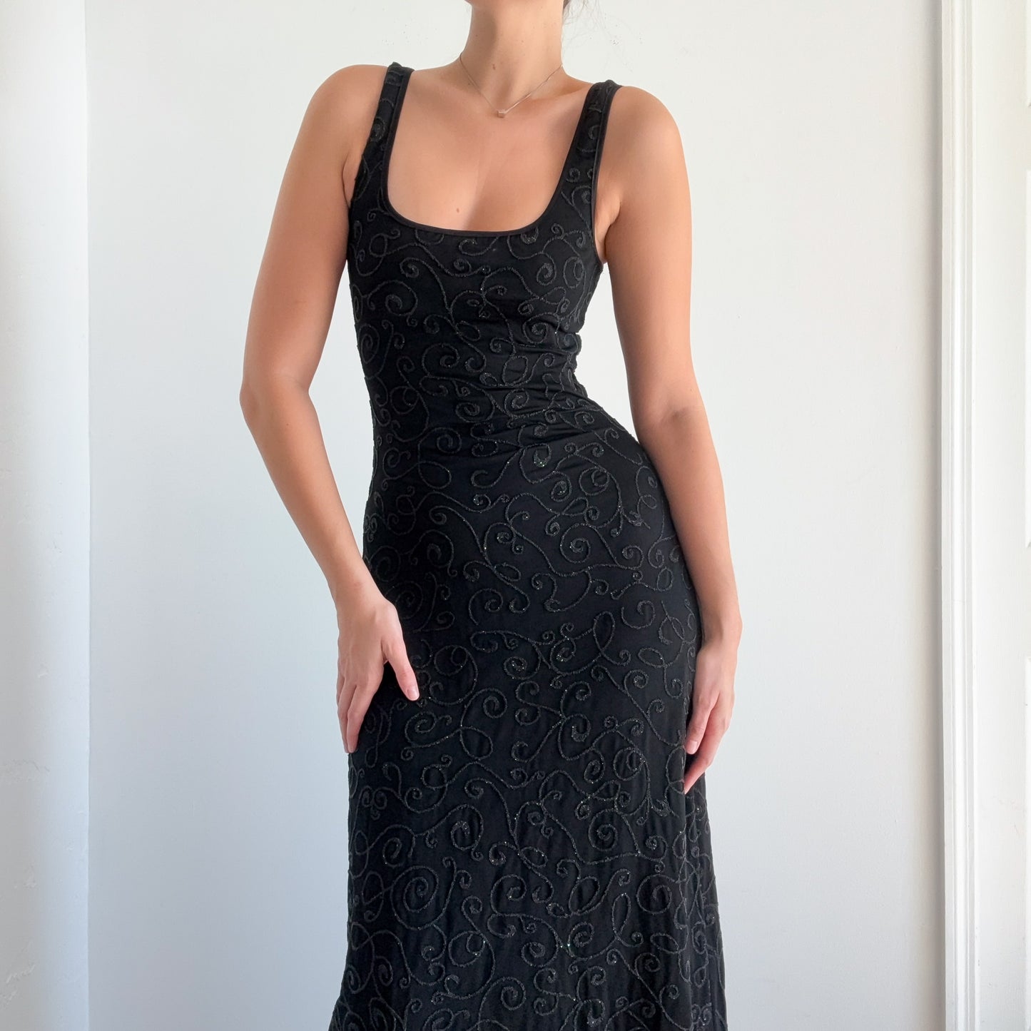 90's Cache Black Beaded Gown / SZ M