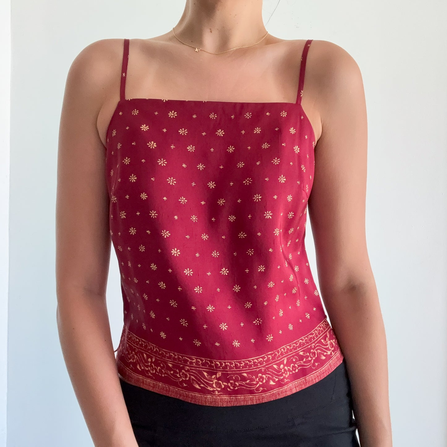 90's Maroon Silk Printed Top / SZ 4
