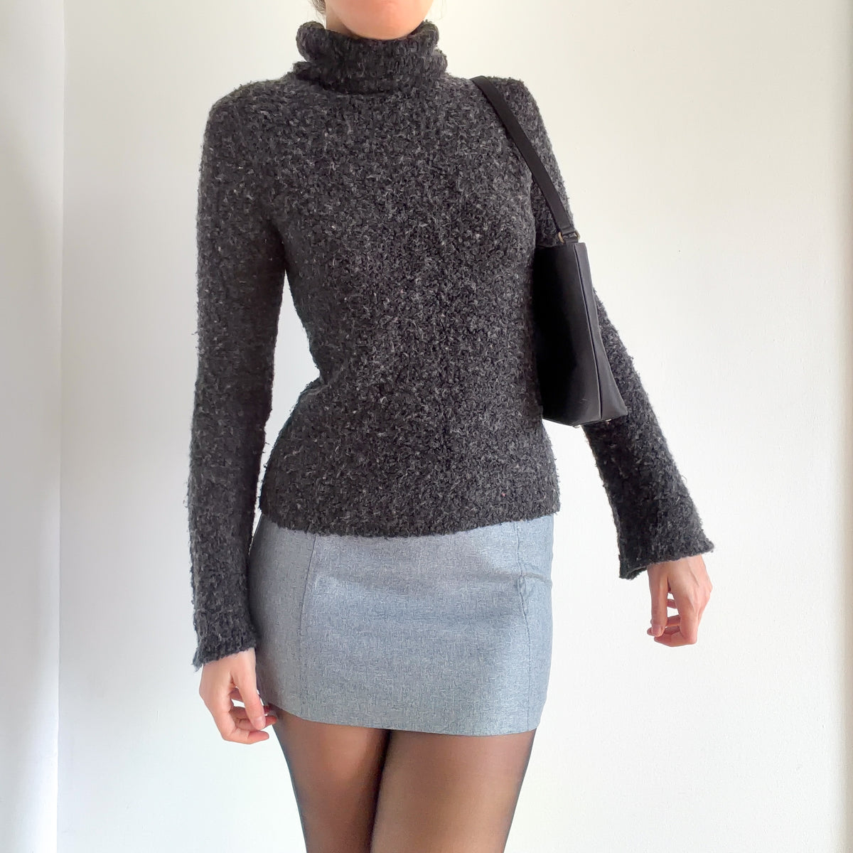 Y2K Grey Boucle Turtleneck Sweater / SZ S