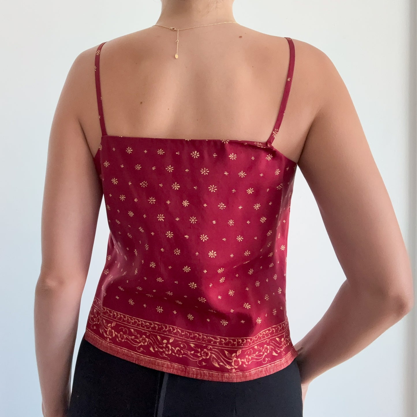 90's Maroon Silk Printed Top / SZ 4
