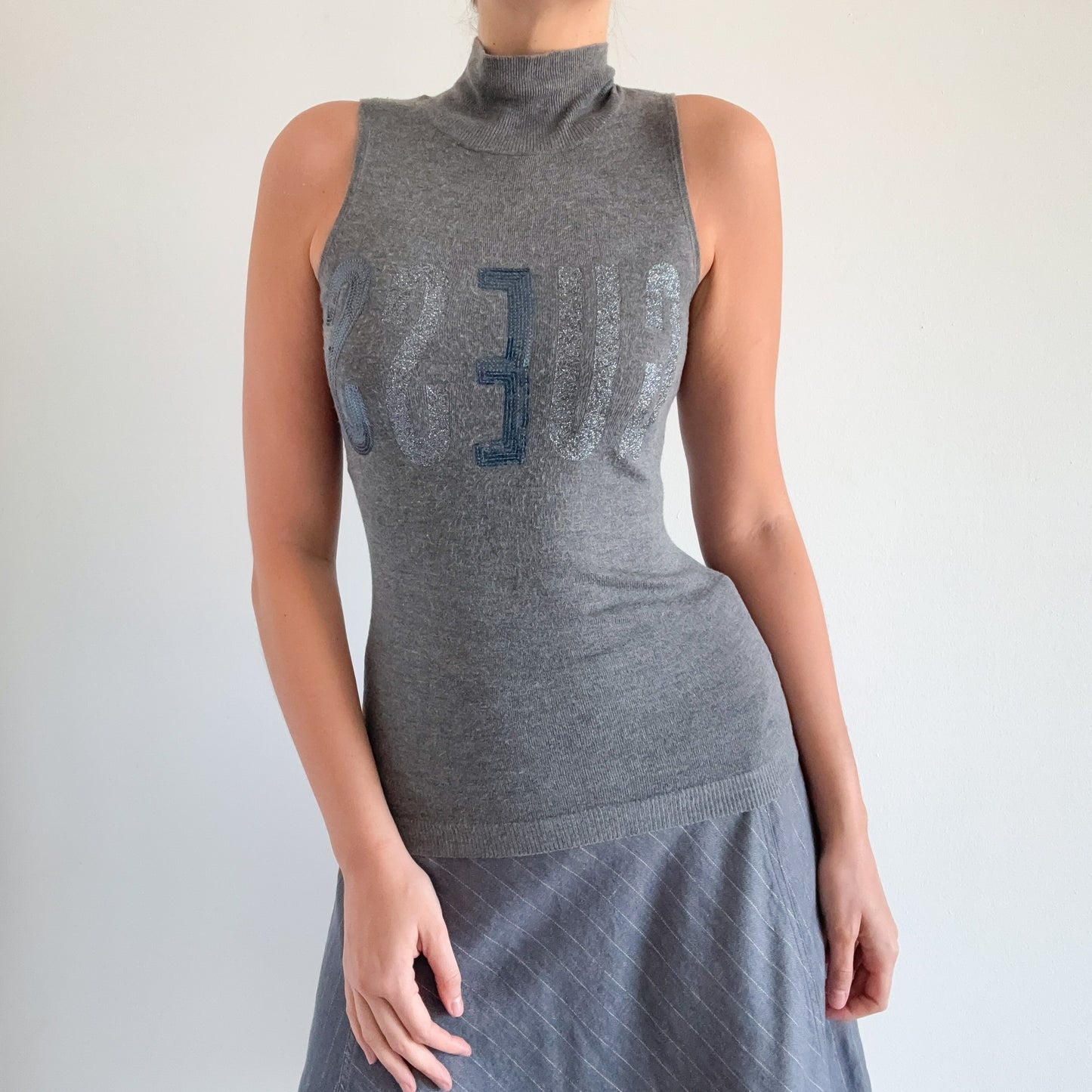 2010's Guess Grey Knit Sequin Mock Neck / SZ S