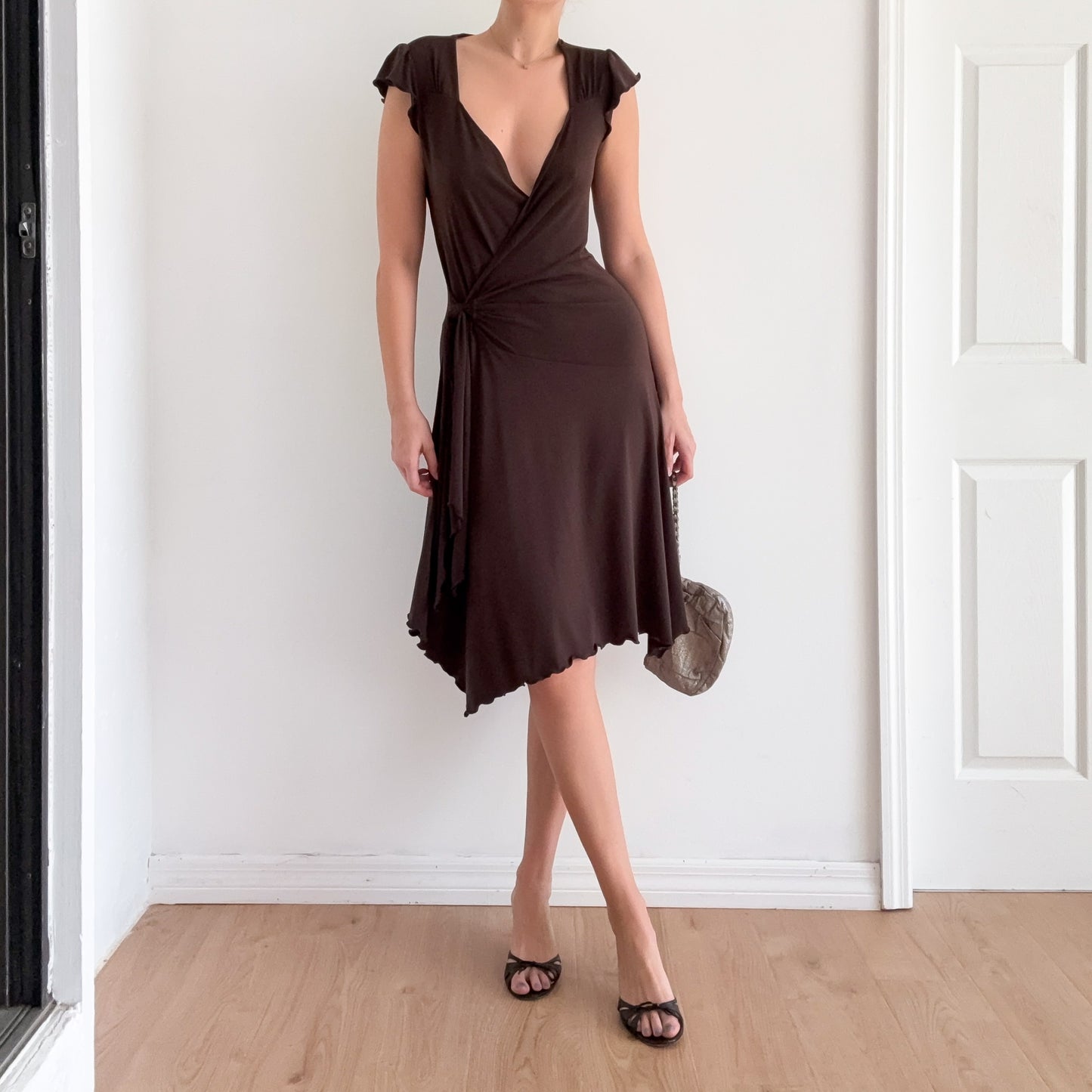 Y2K Brown Wrap Style Midi Dress / SZ M/L