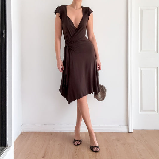 Y2K Brown Wrap Style Midi Dress / SZ M/L