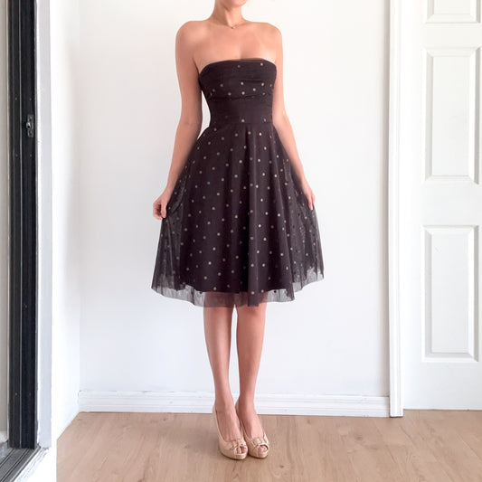 Y2K BCBGMaxAzria Brown Polka Dot Tulle Dress / SZ 2-4