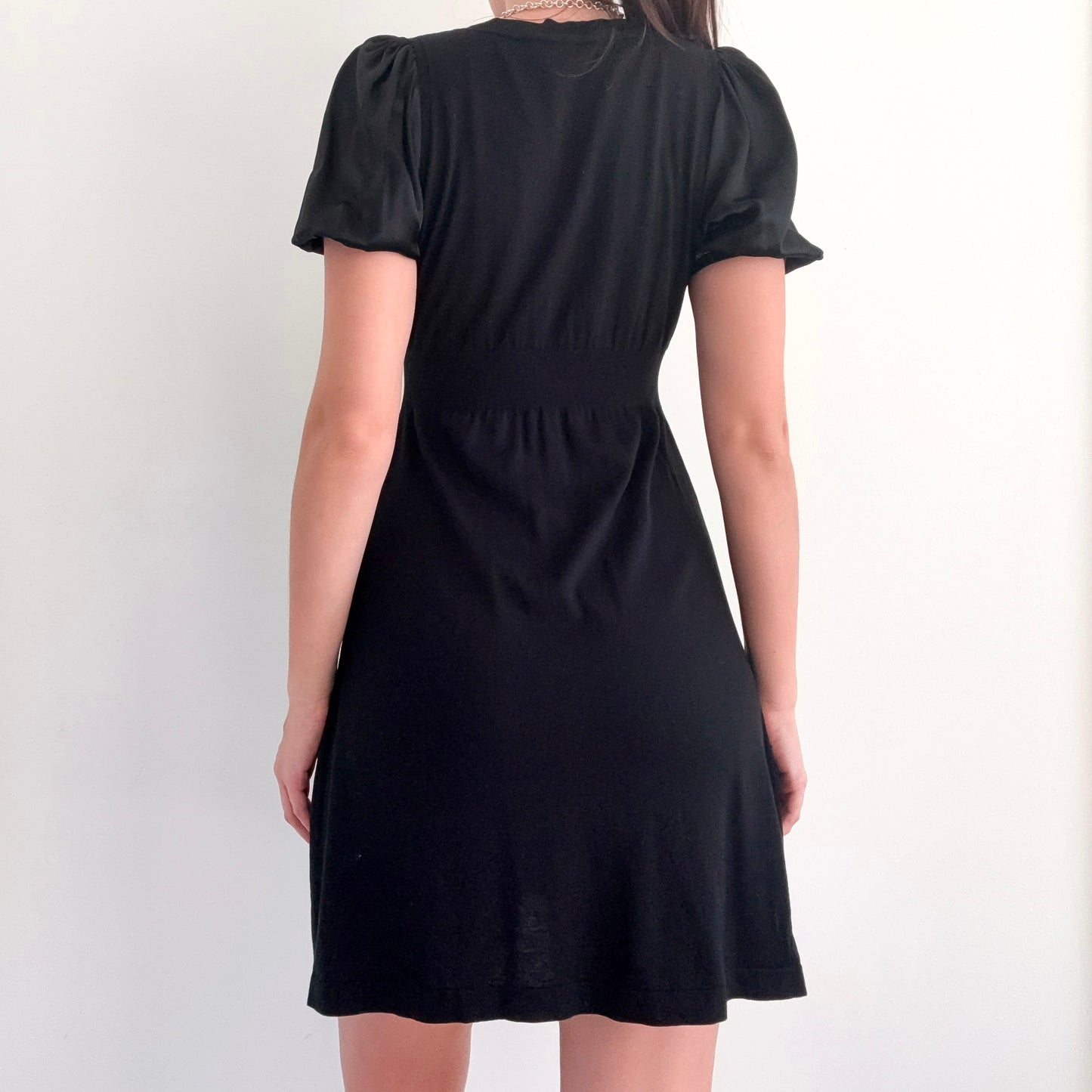 2010's Black Silk Knit Puff Sleeve Dress / SZ S/M