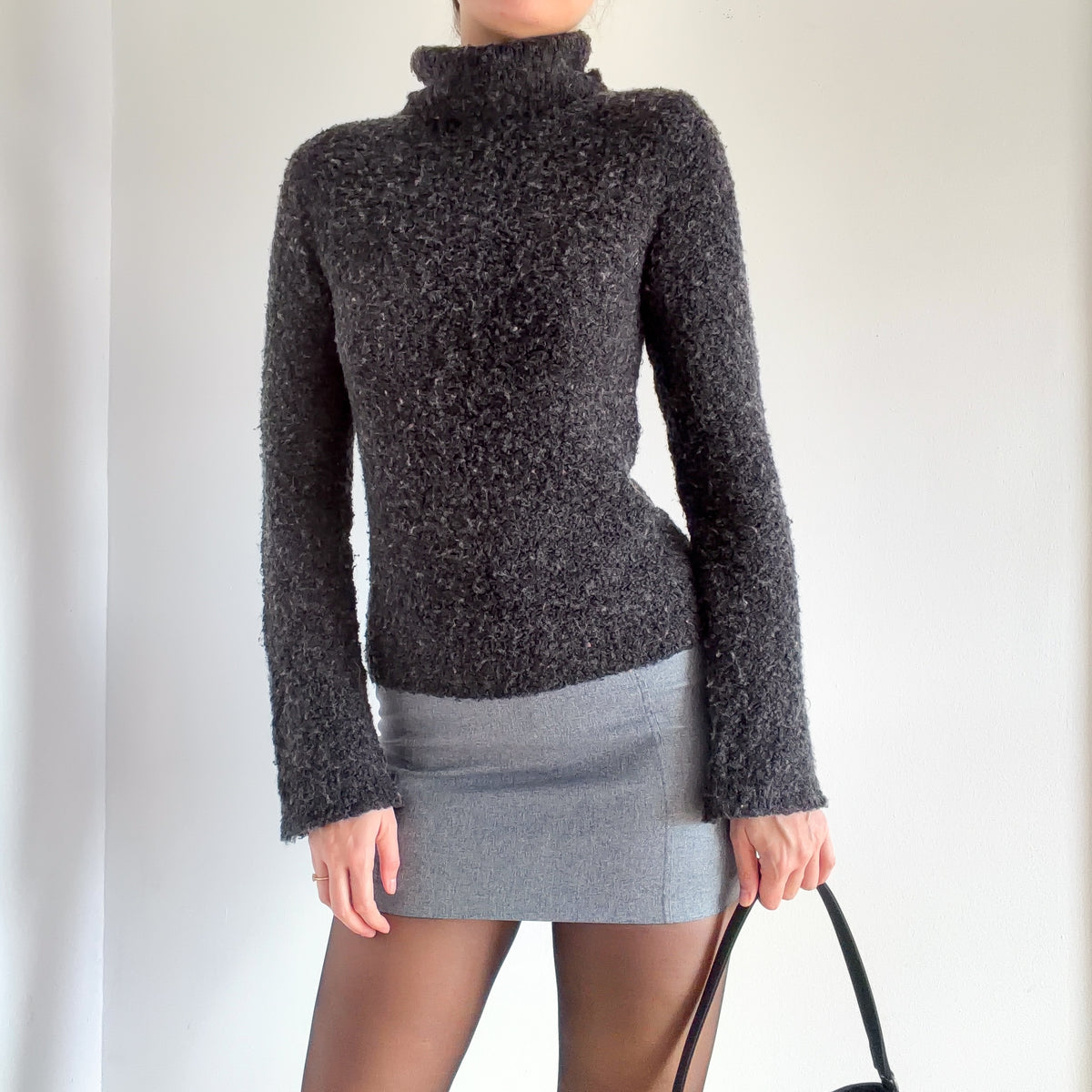 Y2K Grey Boucle Turtleneck Sweater / SZ S