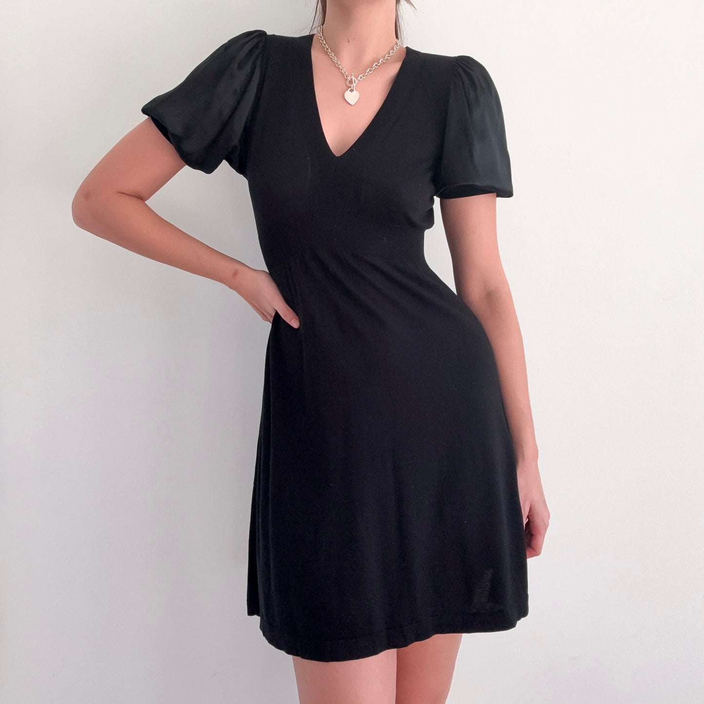 2010's Black Silk Knit Puff Sleeve Dress / SZ S/M