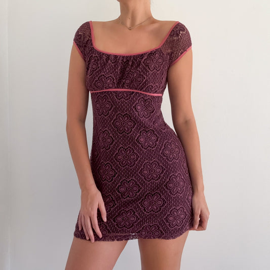 Y2K Pink & Brown Knitted Mini Dress / SZ S