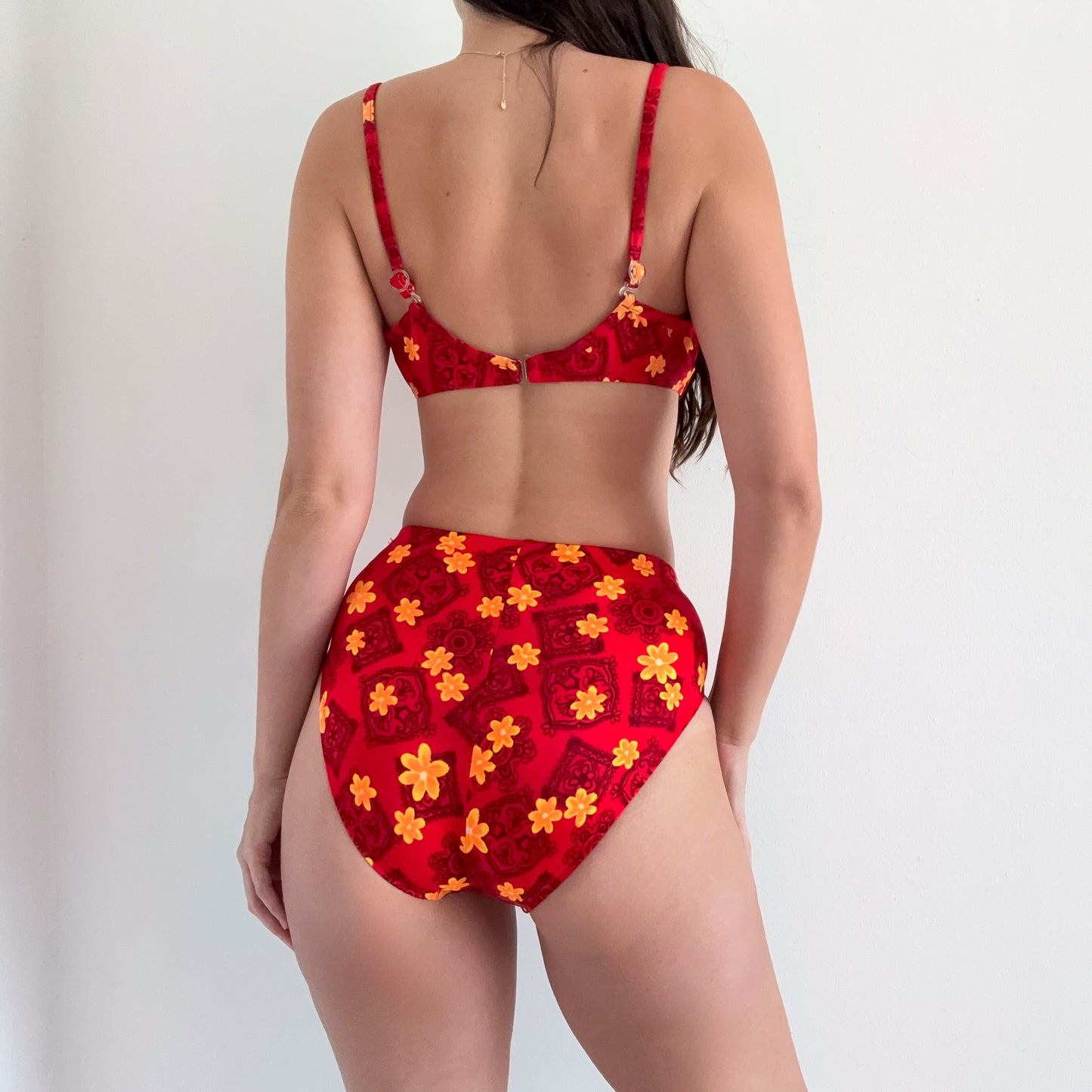 90's Red & Orange Floral Bikini / SZ M