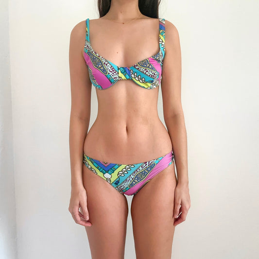 Y2K Teal & Purple Baroque Bikini / SZ M