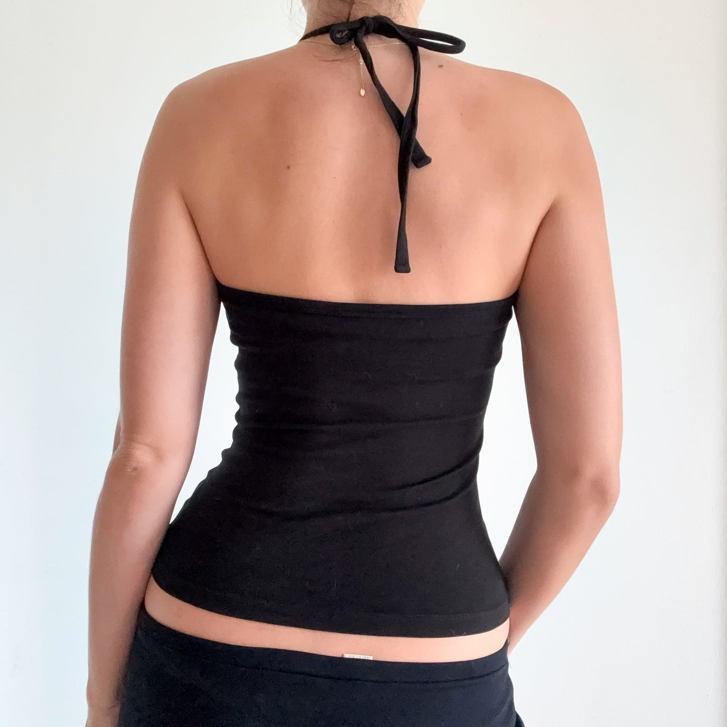 Y2K Black & White Embroidered Halter Top / SZ XS-S