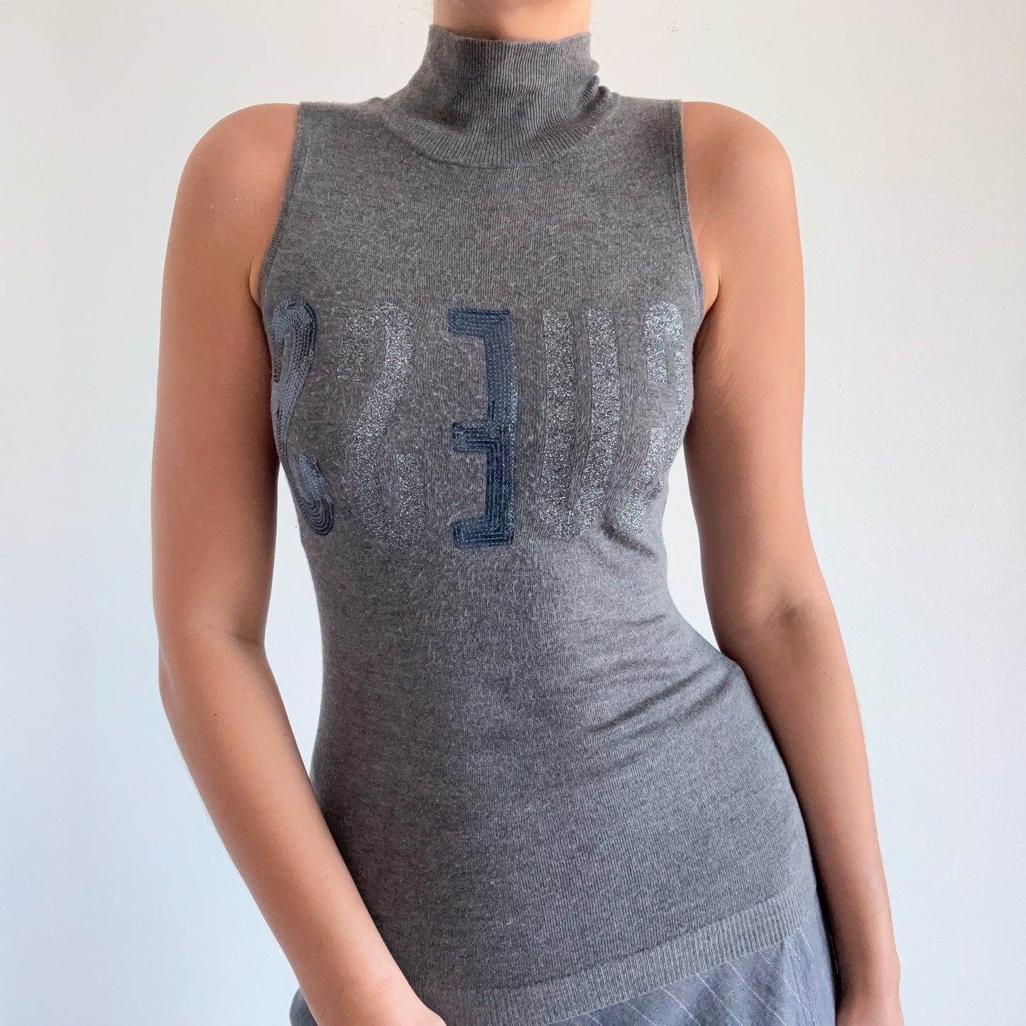 2010's Guess Grey Knit Sequin Mock Neck / SZ S