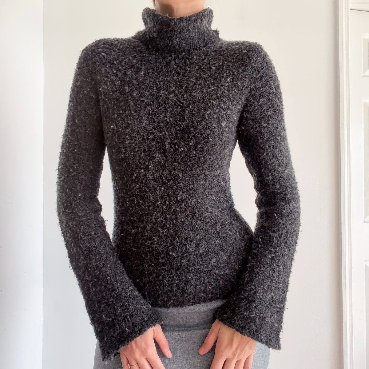 Y2K Grey Boucle Turtleneck Sweater / SZ S