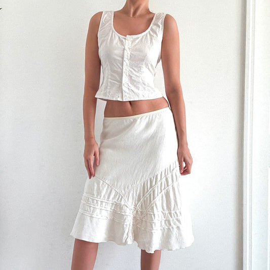 Y2K Ivory Linen Blend Midi Skirt / SZ M