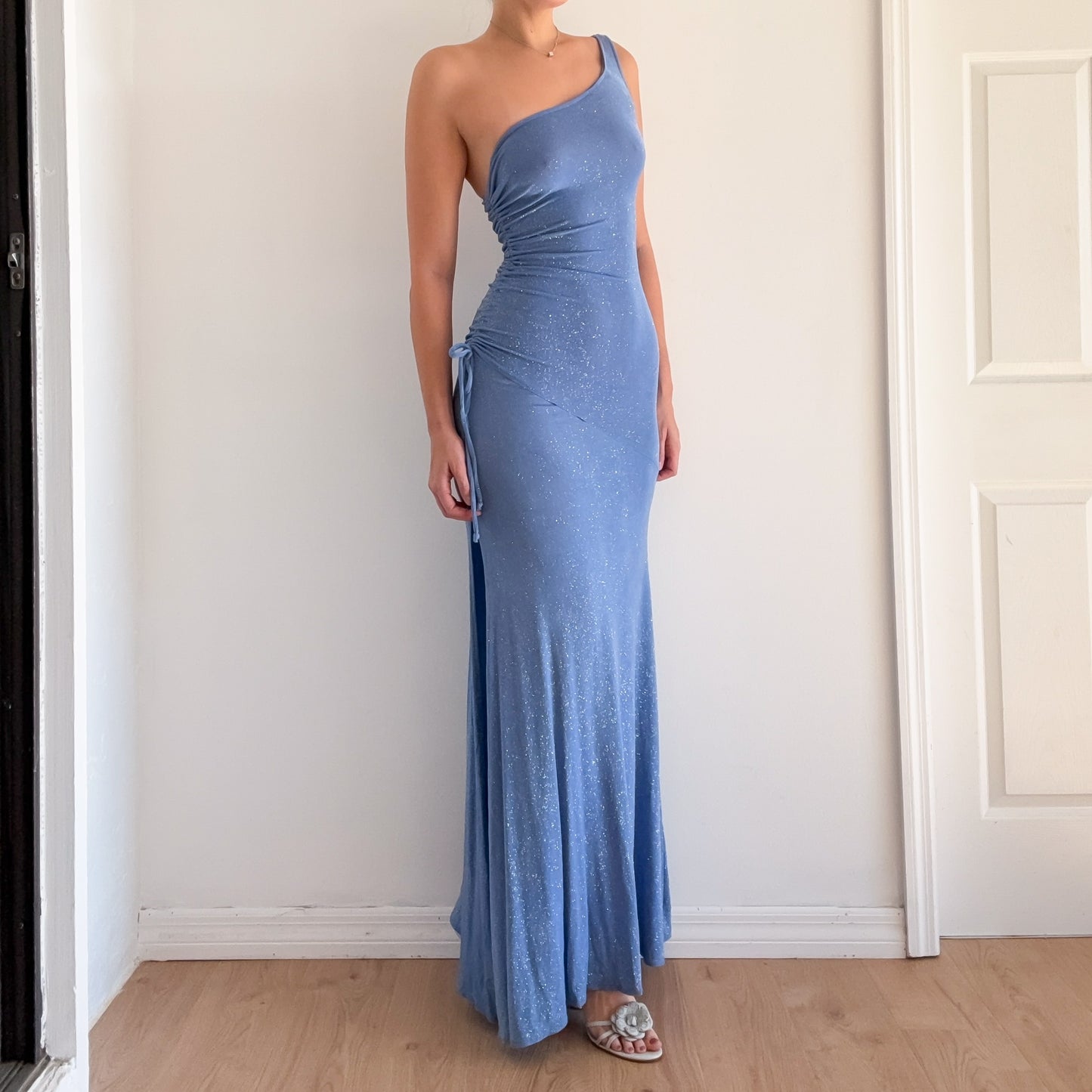 Y2K Powder Blue Sparkle One Shoulder Gown / SZ S