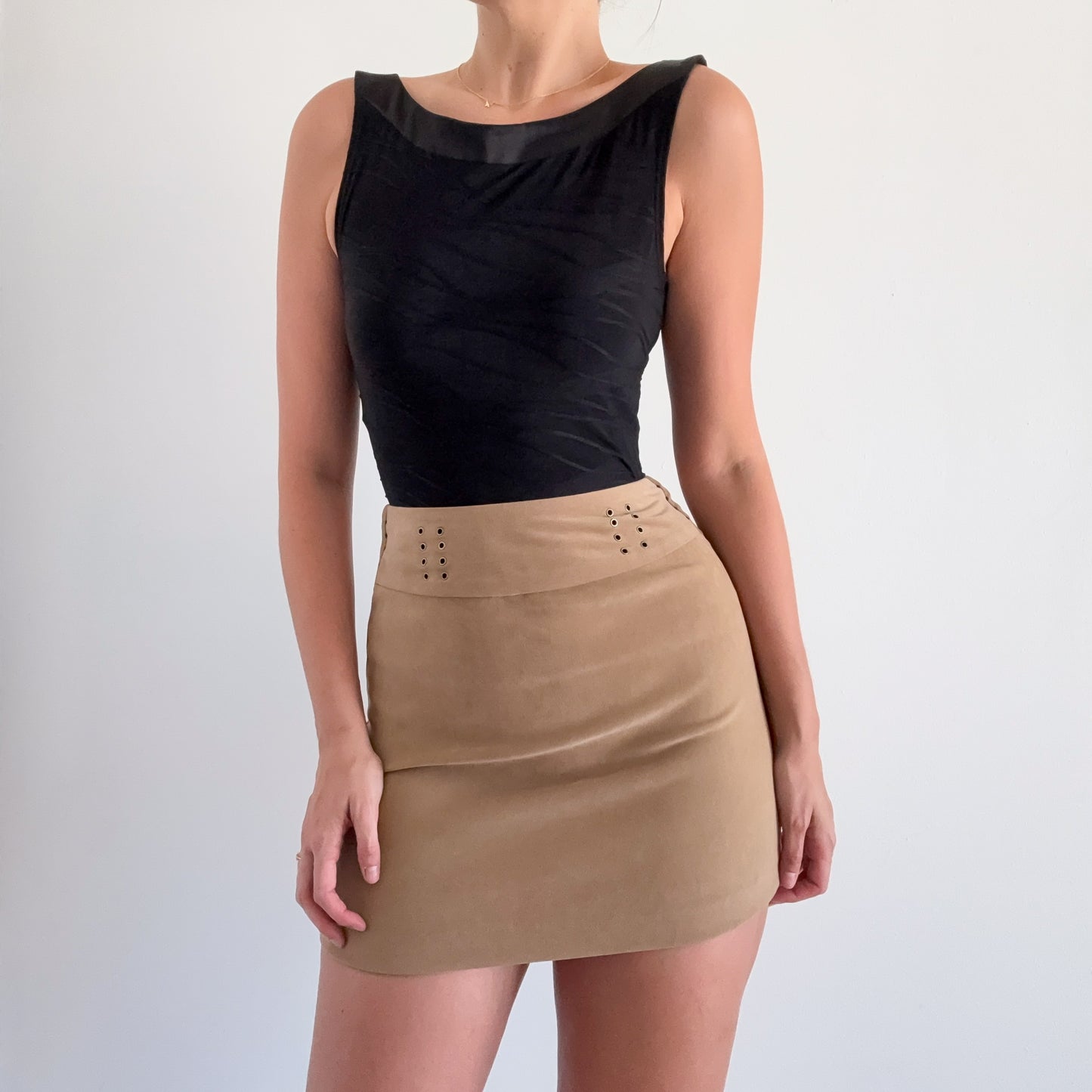 Y2K Light Brown Grommet Mini Skirt / SZ 2