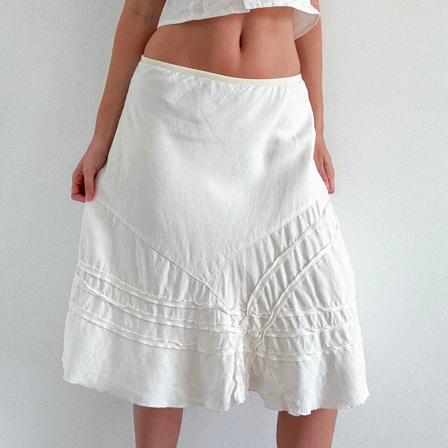 Y2K Ivory Linen Blend Midi Skirt / SZ M