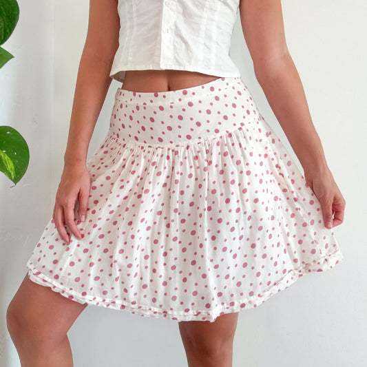 Y2K Ivory & Orchid Polka Dot Midi Skirt / SZ 4