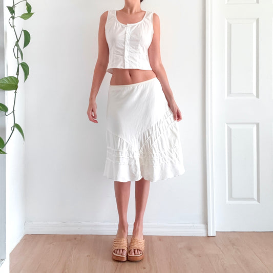 Y2K Ivory Linen Blend Midi Skirt / SZ M