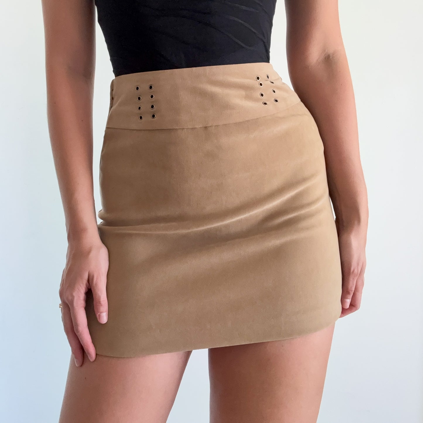 Y2K Light Brown Grommet Mini Skirt / SZ 2
