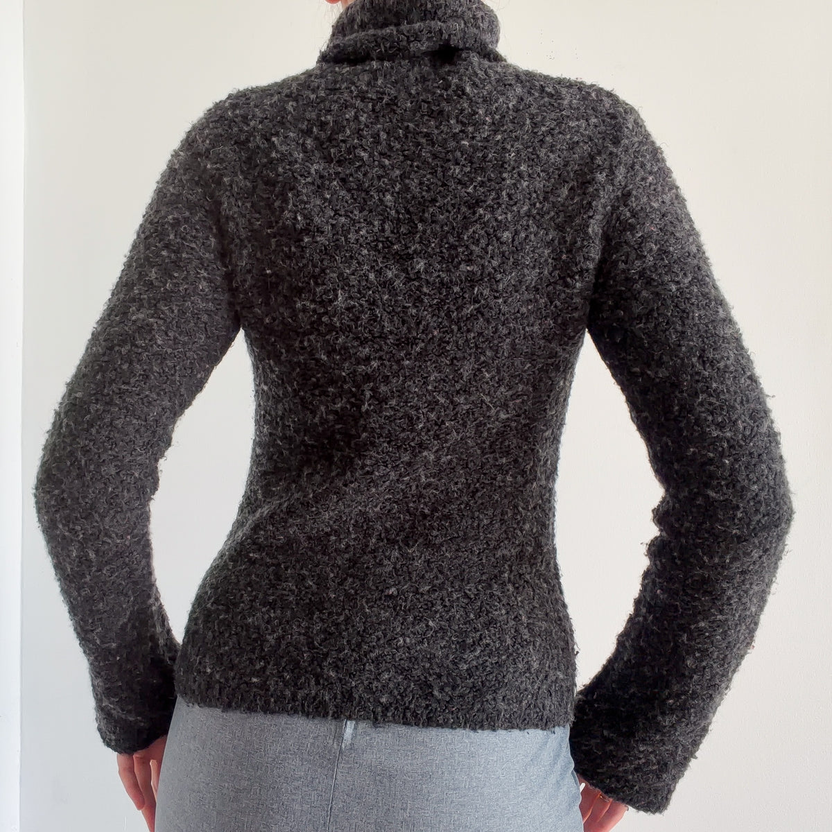 Y2K Grey Boucle Turtleneck Sweater / SZ S