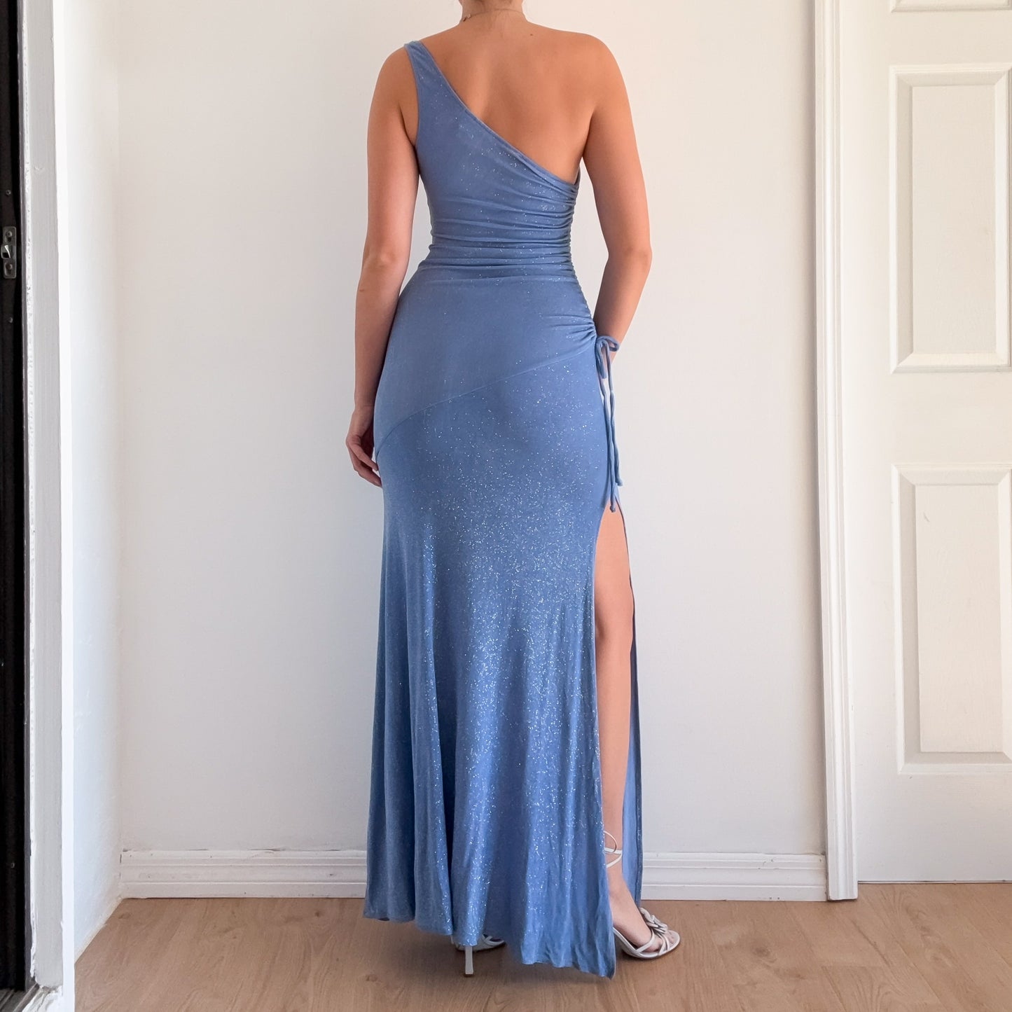Y2K Powder Blue Sparkle One Shoulder Gown / SZ S