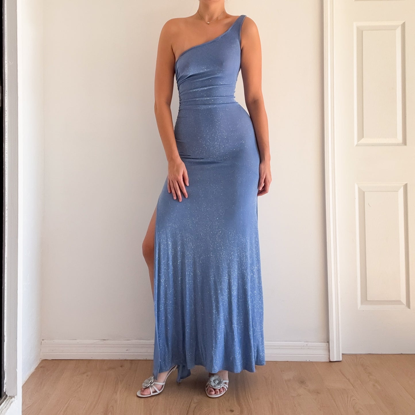 Y2K Powder Blue Sparkle One Shoulder Gown / SZ S