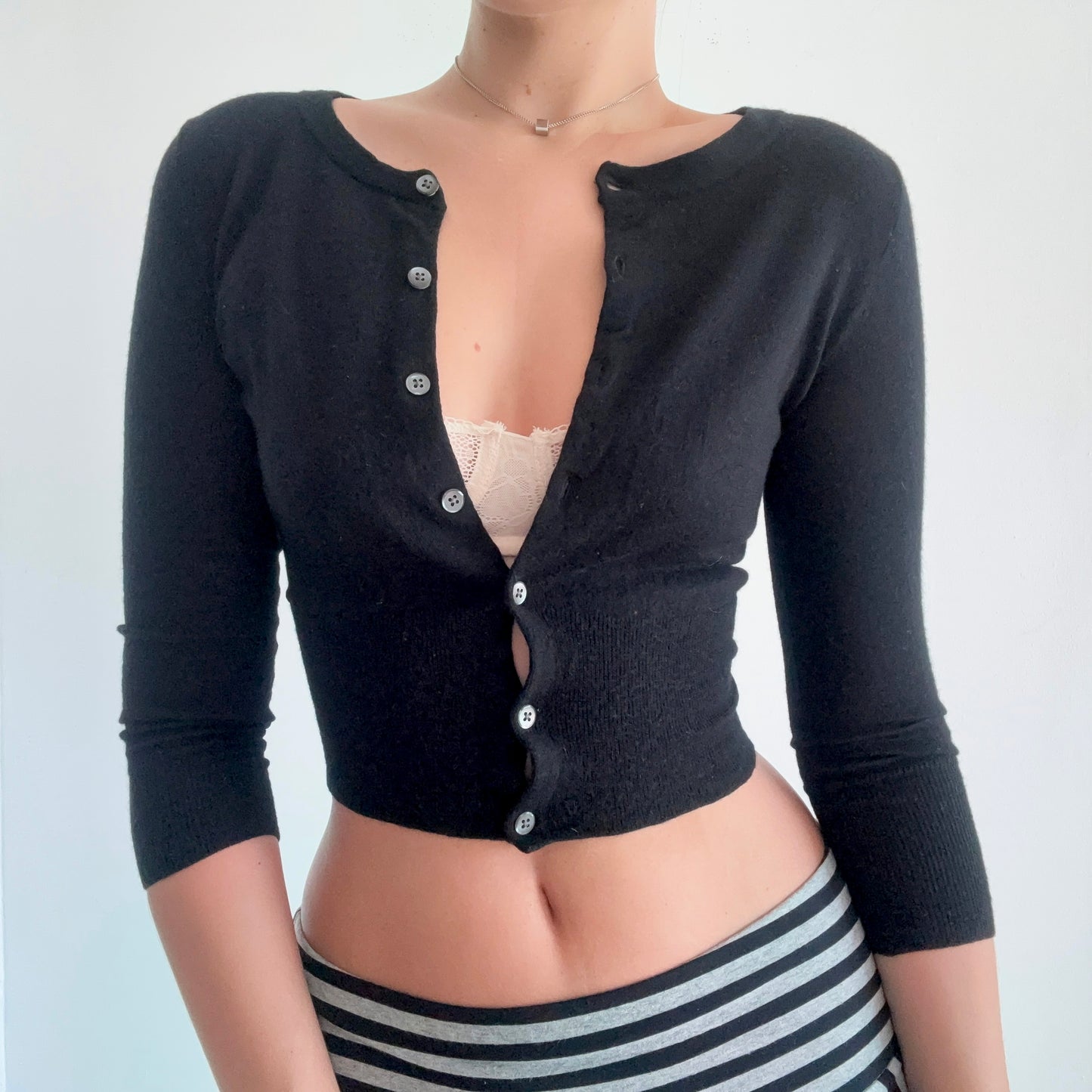 Y2K Black Wool Knit Cardigan / SZ XS