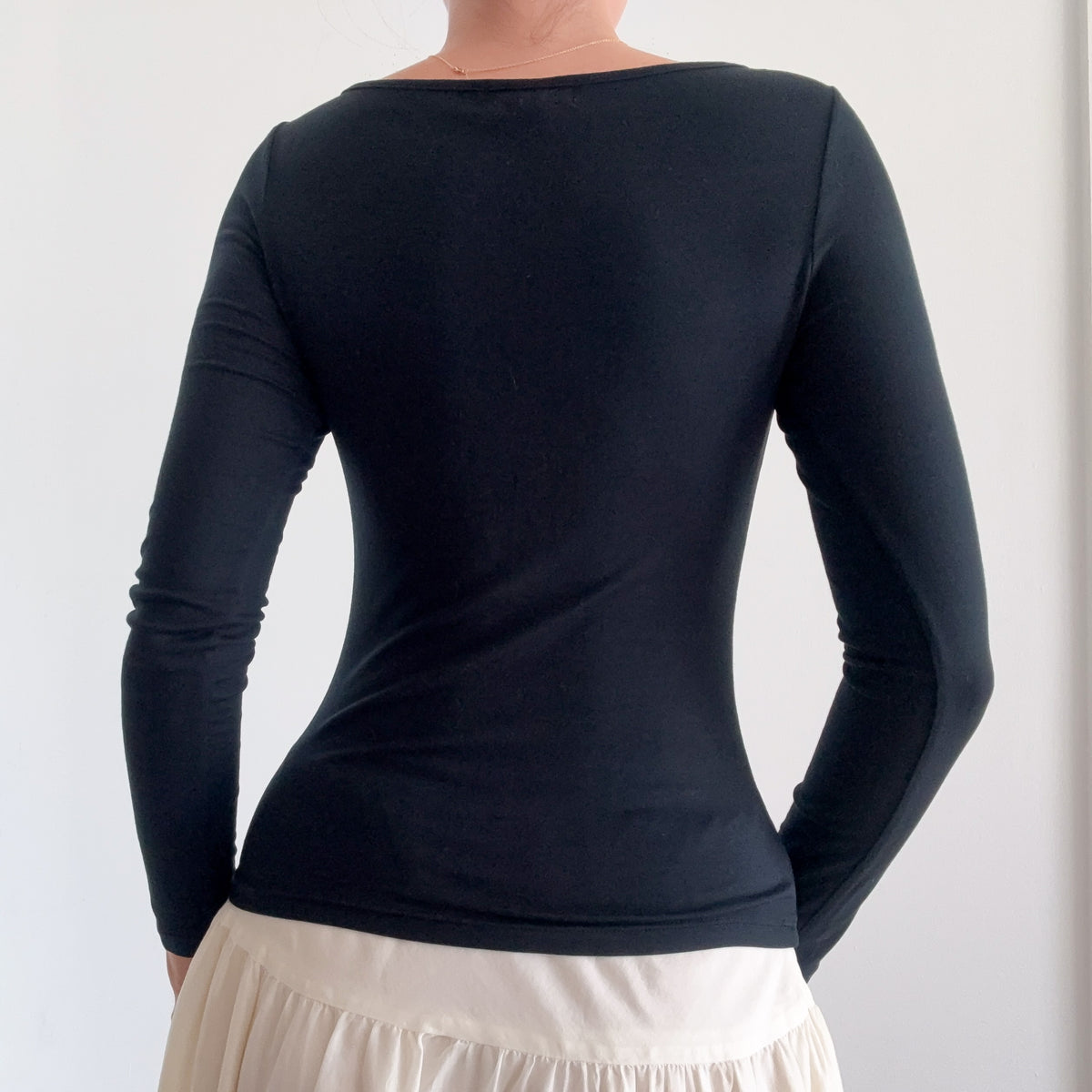 Y2K Black Modal Ruched Boat Neck Top / SZ XS/S