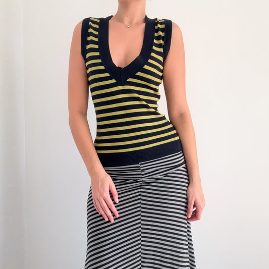 Y2K Green & Navy Striped Knit Vest / SZ S
