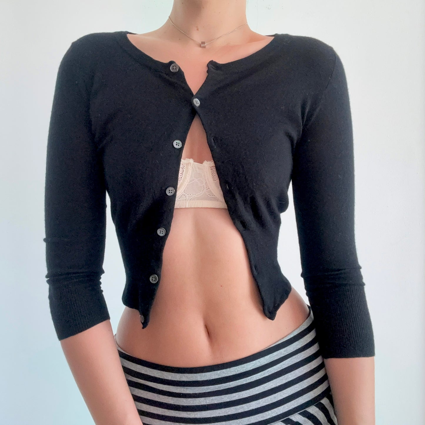 Y2K Black Wool Knit Cardigan / SZ XS