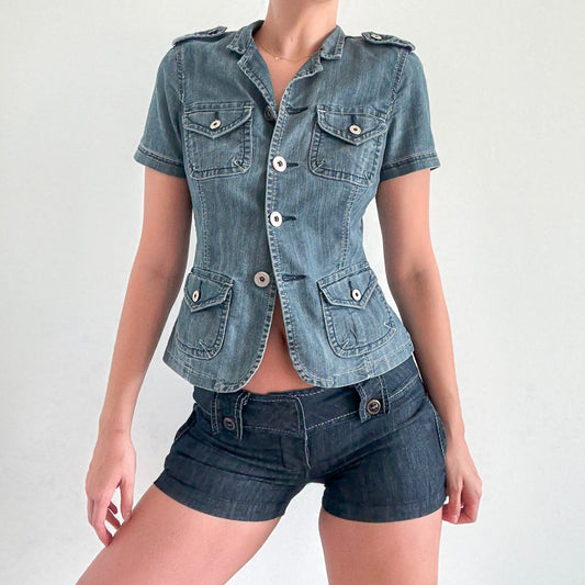 Y2K Denim Button Short Sleeve Jacket / SZ S
