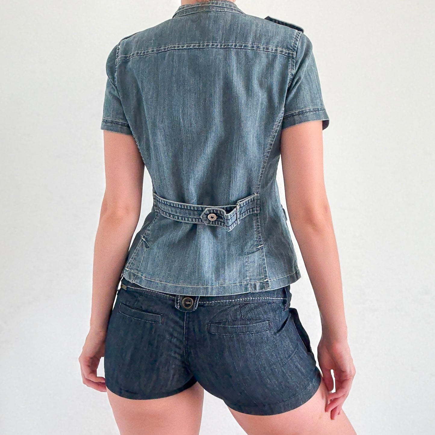 Y2K Denim Button Short Sleeve Jacket / SZ S