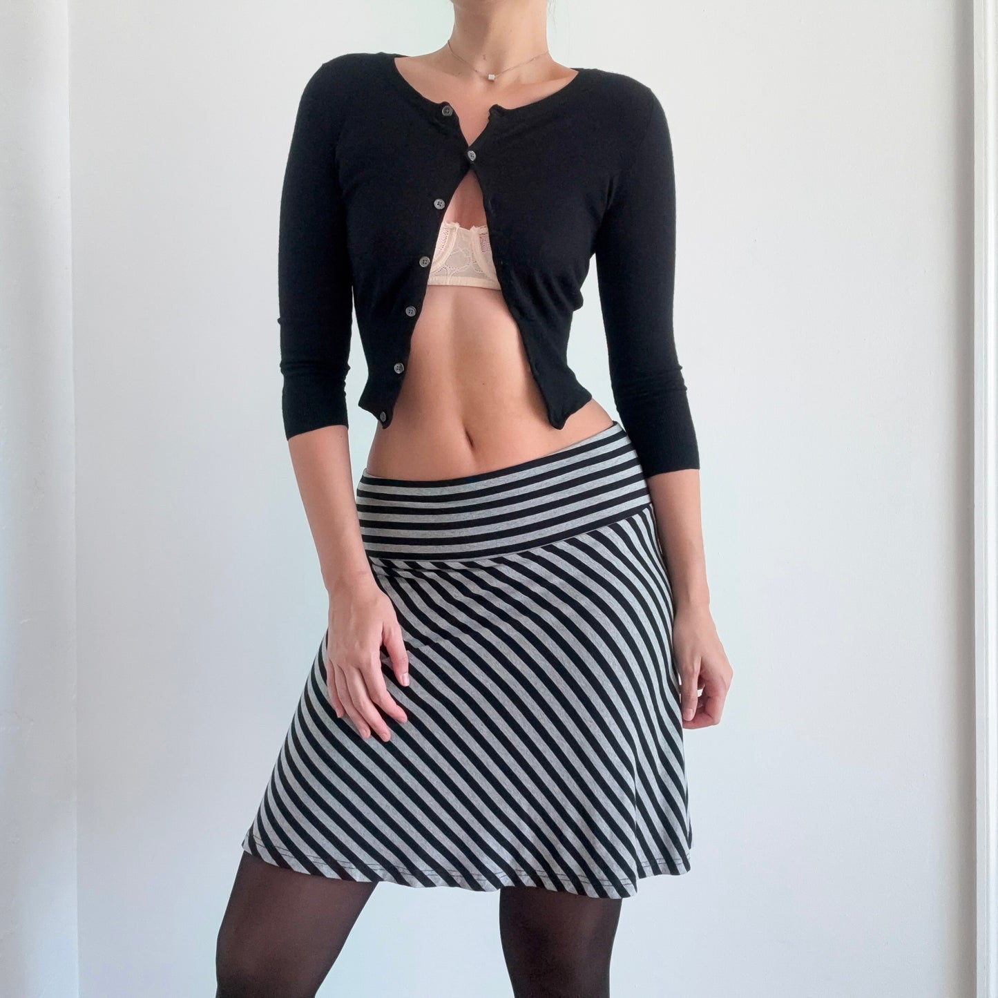 Y2K Black Wool Knit Cardigan / SZ XS