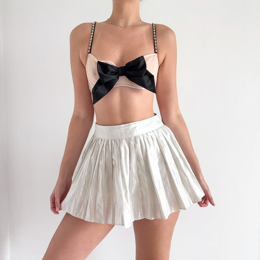 Y2K Silver Metallic Pleated Mini Skirt / SZ XS/S