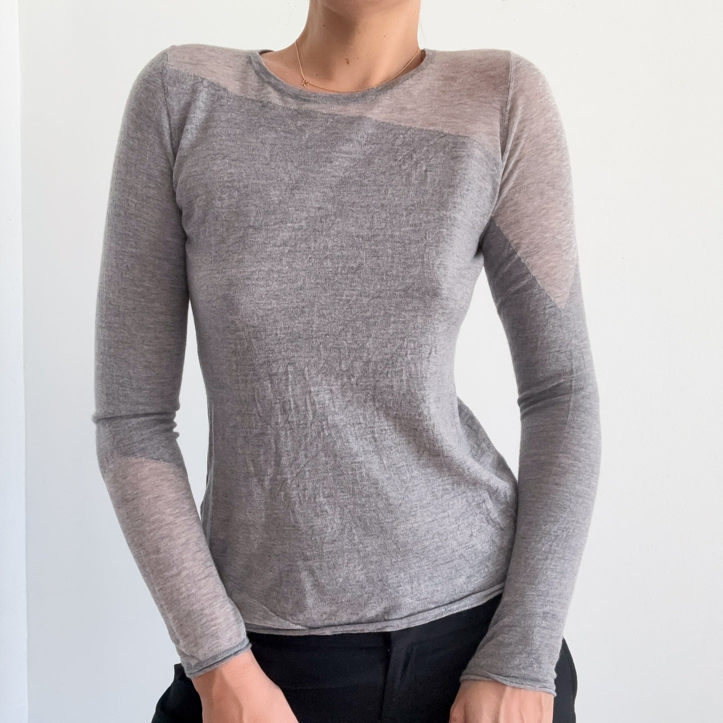 Y2K Grey Wool Knit Long Sleeve / SZ M