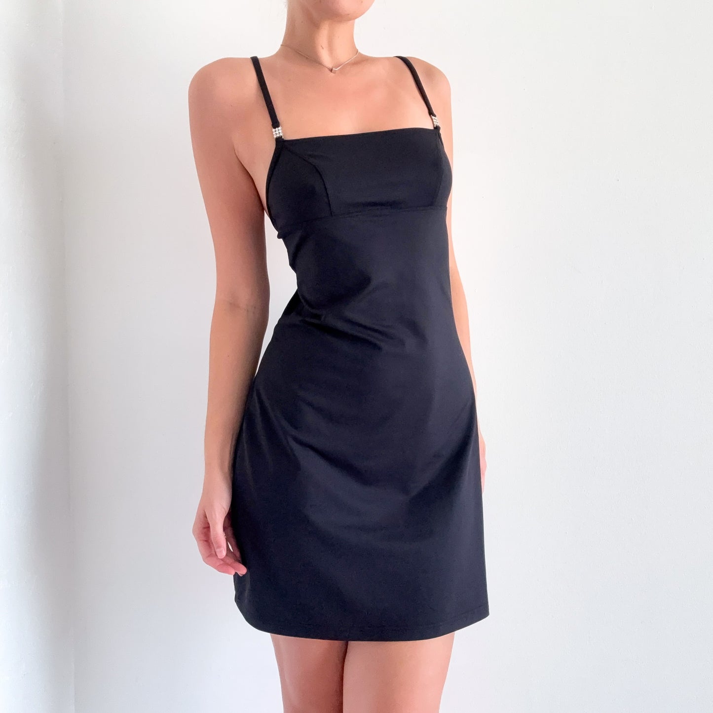 90's Black Square Neck Mini Dress / SZ S
