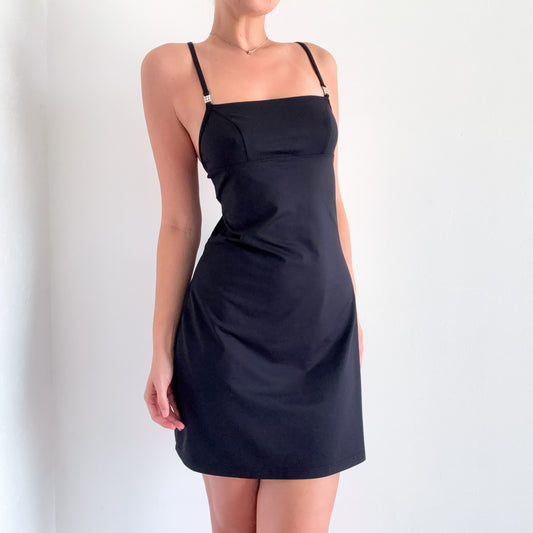 90's Black Square Neck Mini Dress / SZ S