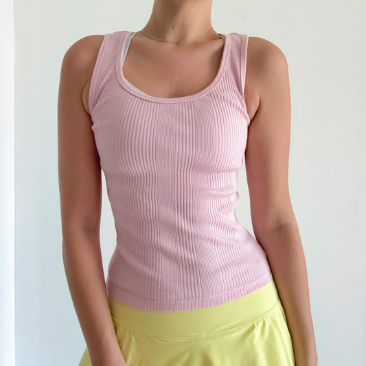 Y2K Baby Pink Ribbed Tank / SZ S
