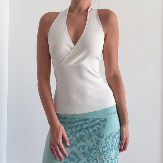 Y2K White Knit Halter Top / SZ S