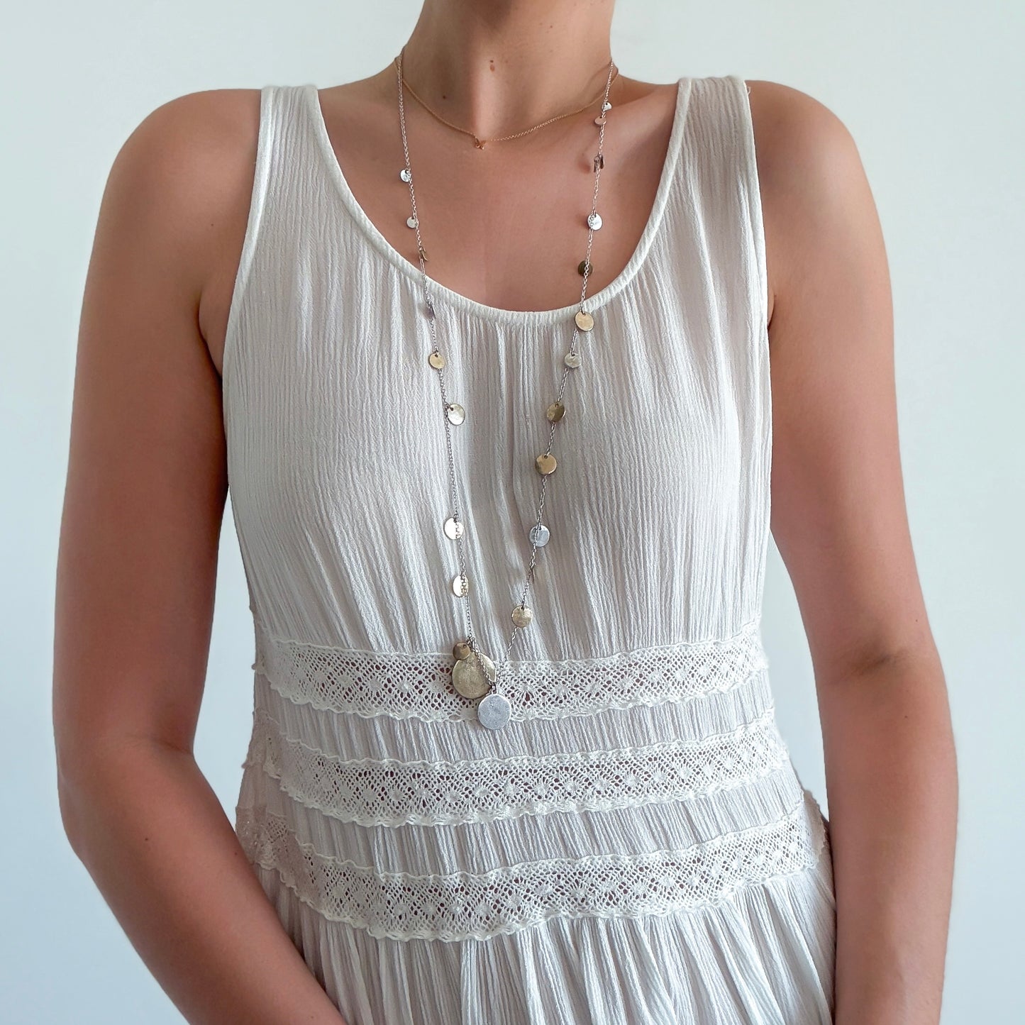 2010's White Gauzy Crochet Tunic Top / SZ M