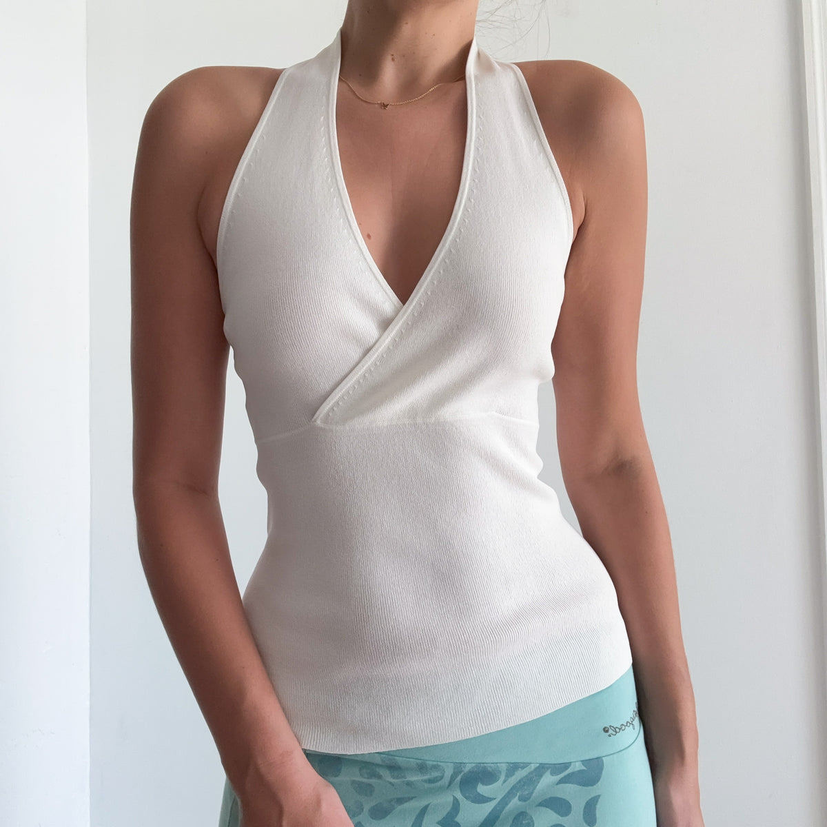 Y2K White Knit Halter Top / SZ S