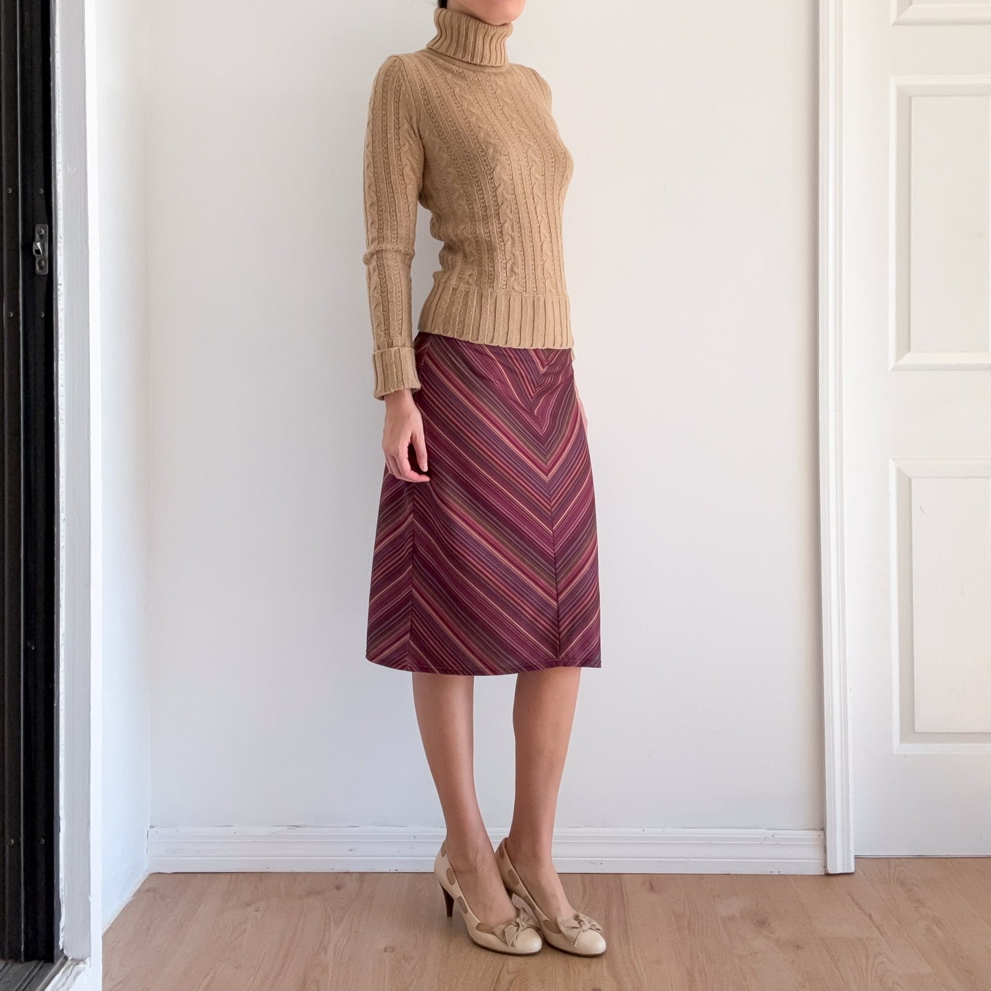 Y2K Purple Chevron Striped Midi Skirt / SZ M