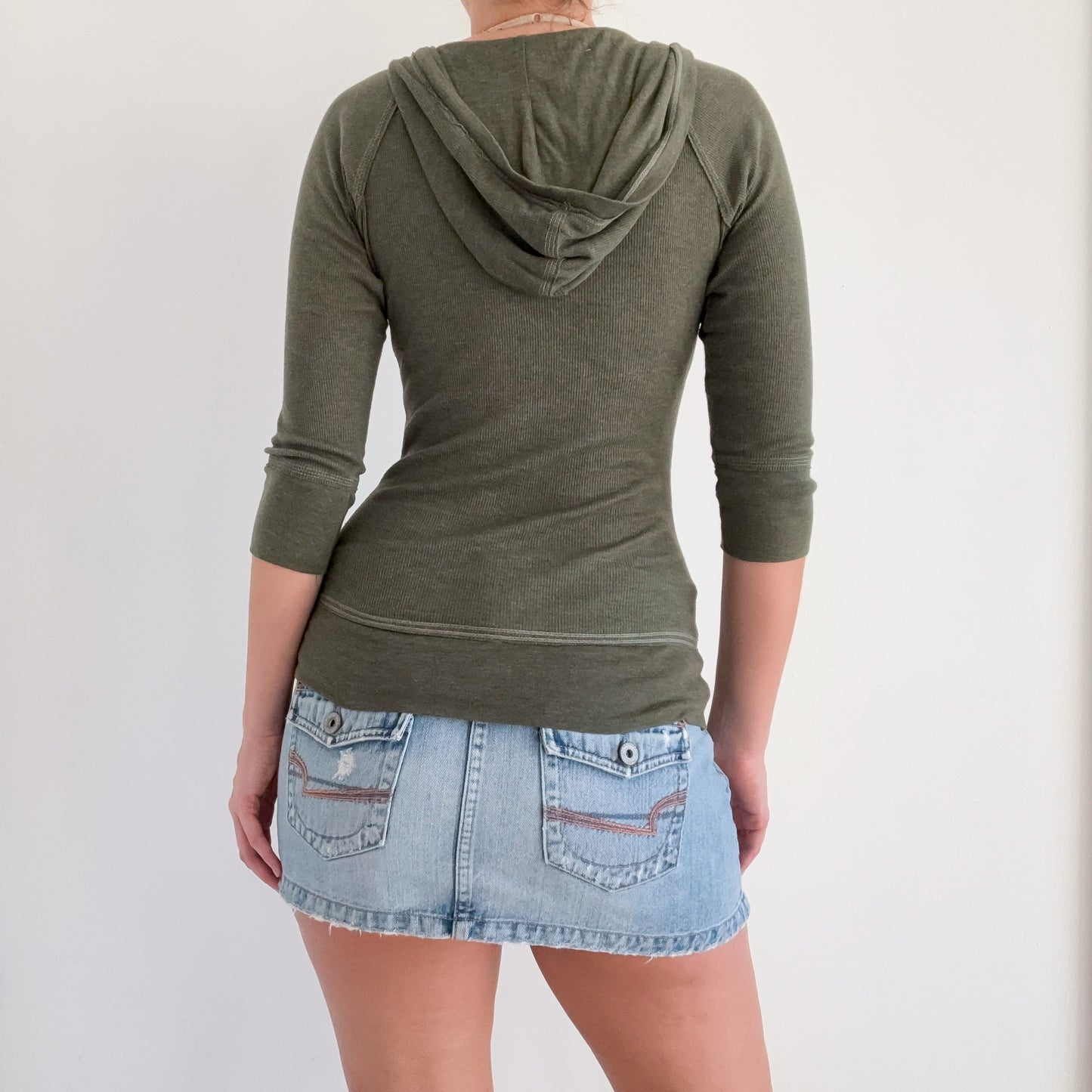 Y2K Army Green Hooded Henley Top / SZ S/M