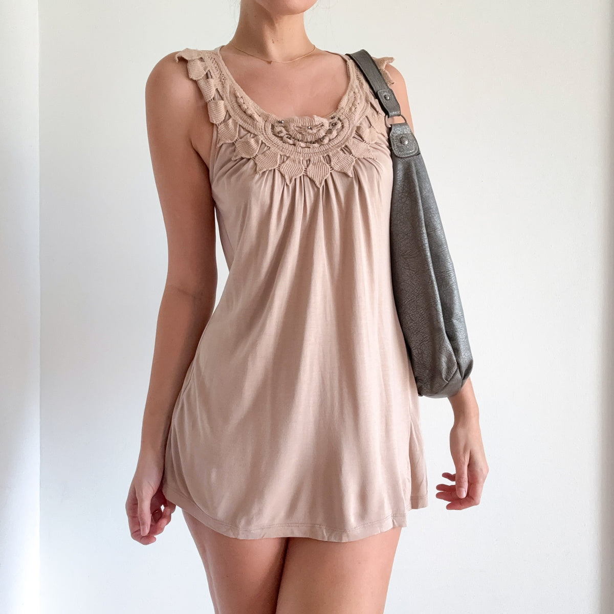 Y2K Kenar Tan Modal Mini Dress / Tunic / SZ M